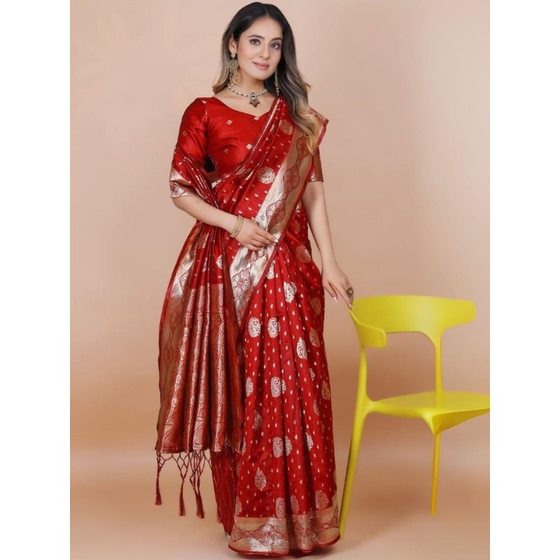 HERE&NOW Woven Design Ethnic Motifs Zari Banarasi Saree