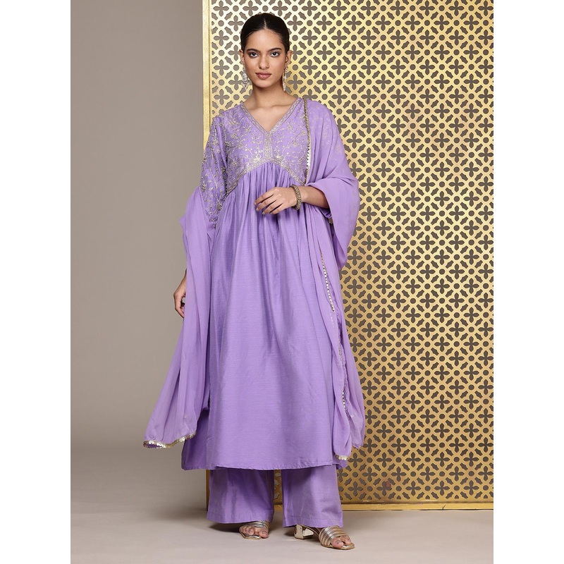 House of Pataudi Embroidered Empire Thread Work Jashn Kurta & Palazzos with Dupatta