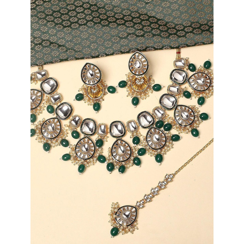 OOMPH Kundan-Studded & Pearl Beaded Meenakari Jewellery Set