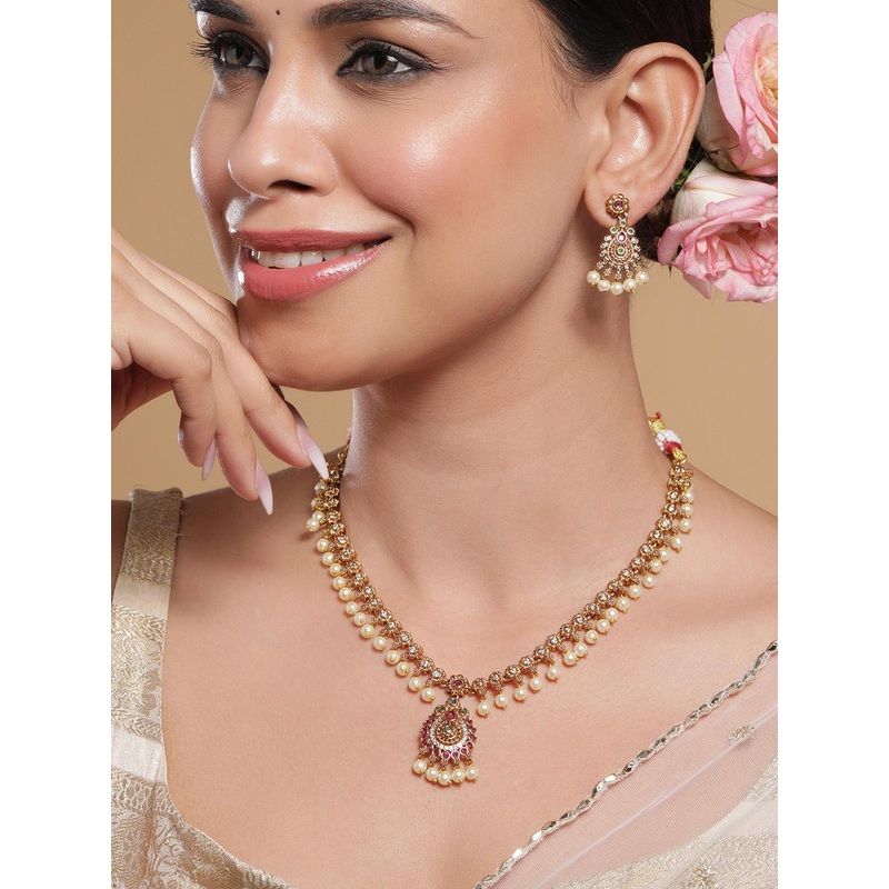 Rubans 22KT Gold-Plated Kundan and Cubic Zirconia Studded Jewellery Set