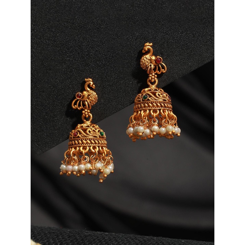 Saraf RS Jewellery Gold-Plated Contemporary Jhumkas Earrings