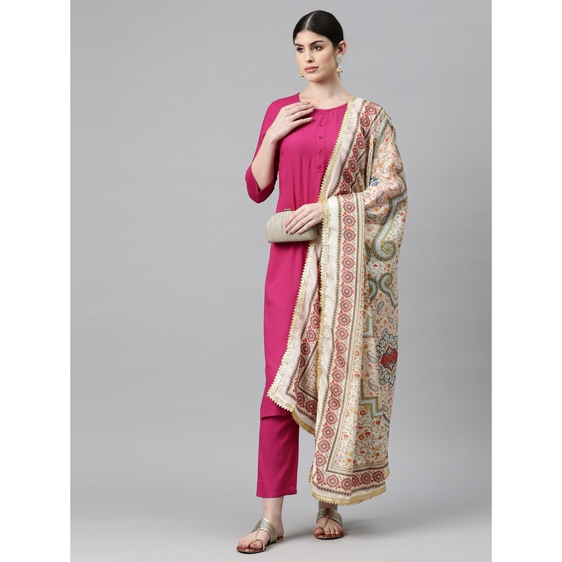 WEAVERS VILLA Ethnic Motifs Printed Dupatta with Thread Work