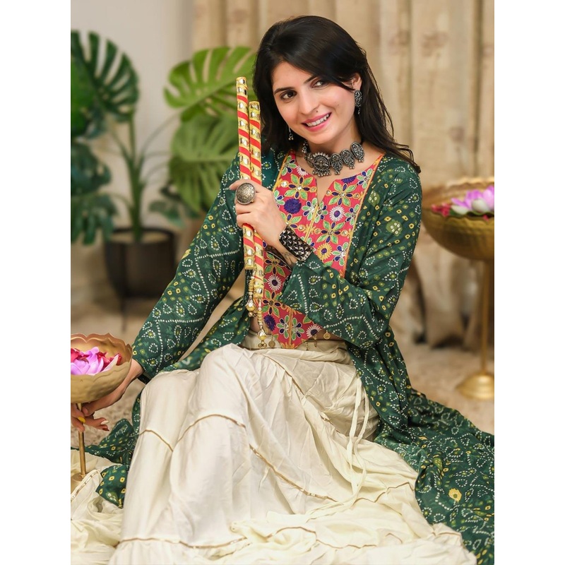 Youthnic Bandhani Embroidered Notch Neck Patchwork Anarkali Kurta