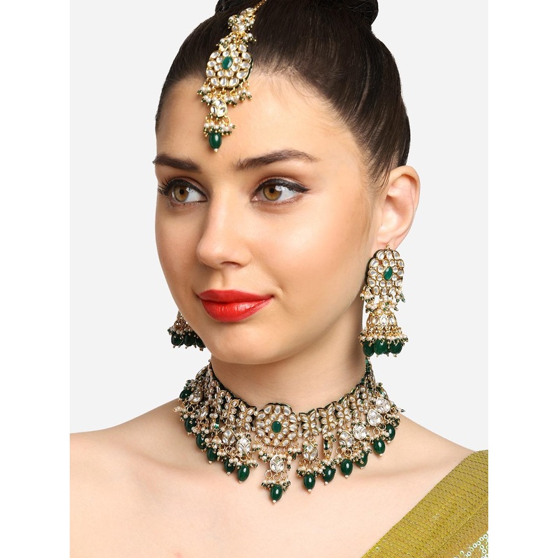 Zaveri Pearls Gold Plated Kundan & Beads Studded Jewellery Set