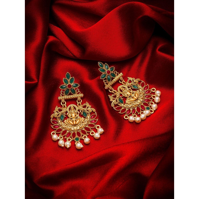 aadita Gold-Toned & Red Classic Chandbalis Earrings