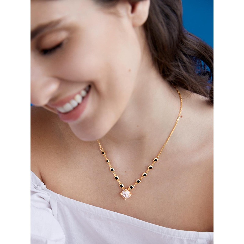 AIKA BY MINUTIAE Gold-Plated Artificial Stones and Beads Mangalsutra