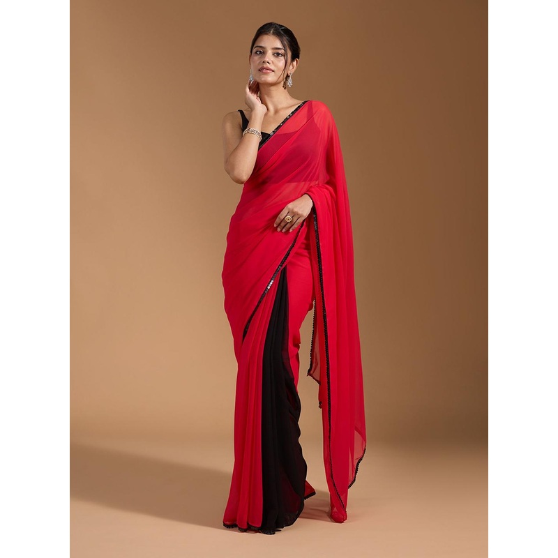 all about you Colourblocked Sequinned Pure Georgette Saree