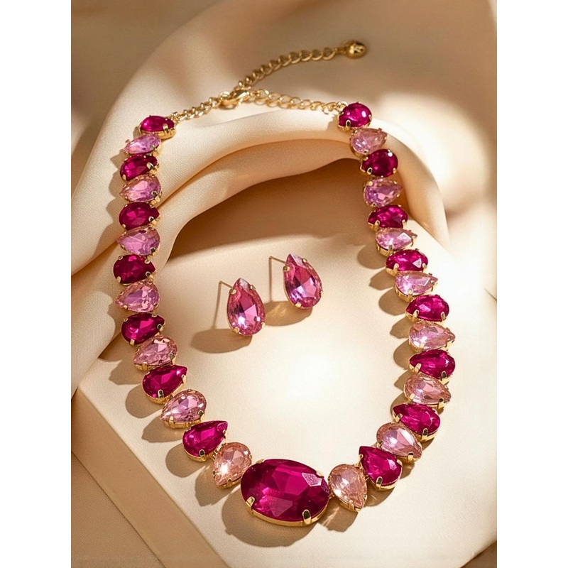 Anouk 24K Gold-Plated American Diamond & CZ Crystal Gemstone Studded Jewellery Set