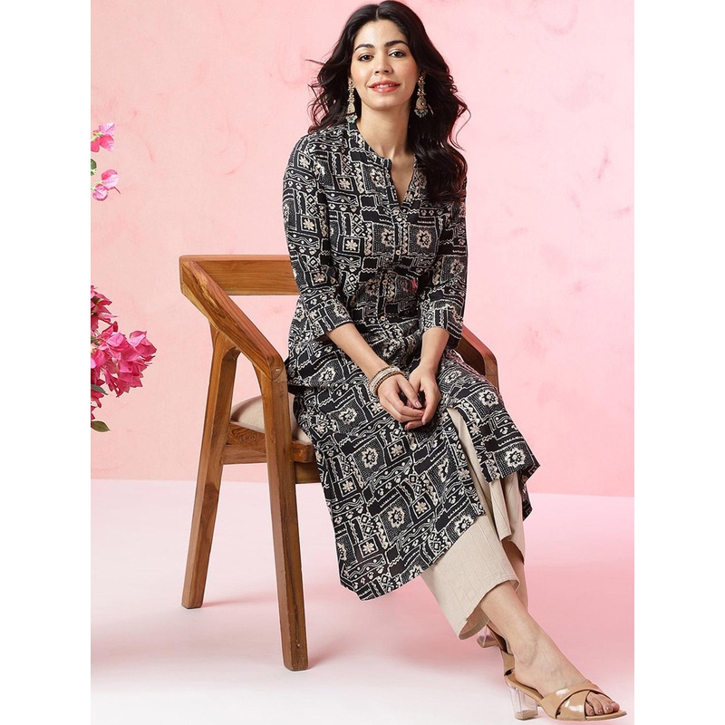 Anouk Abstract Printed Mandarin Collar Kurta