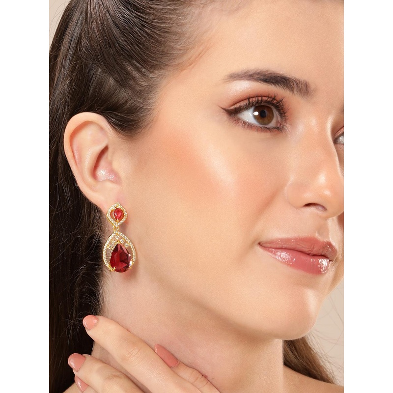 Anouk Gold-Plated Cubic Zirconia Contemporary Drop Earrings