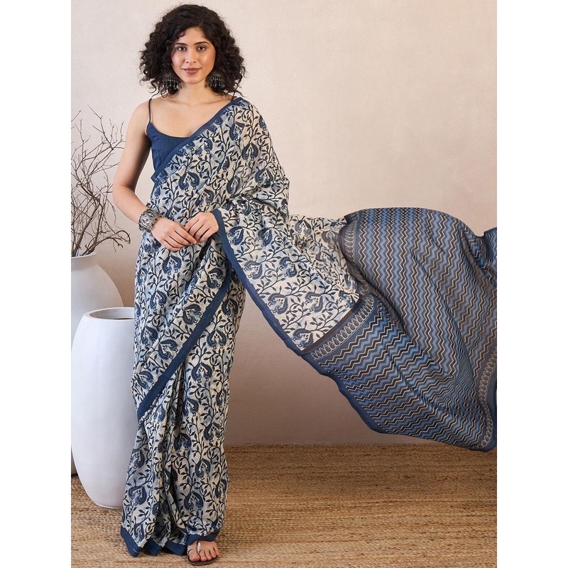 Anouk Rustic Ethnic Motifs Silk Blend Dabu Ready to Wear Saree