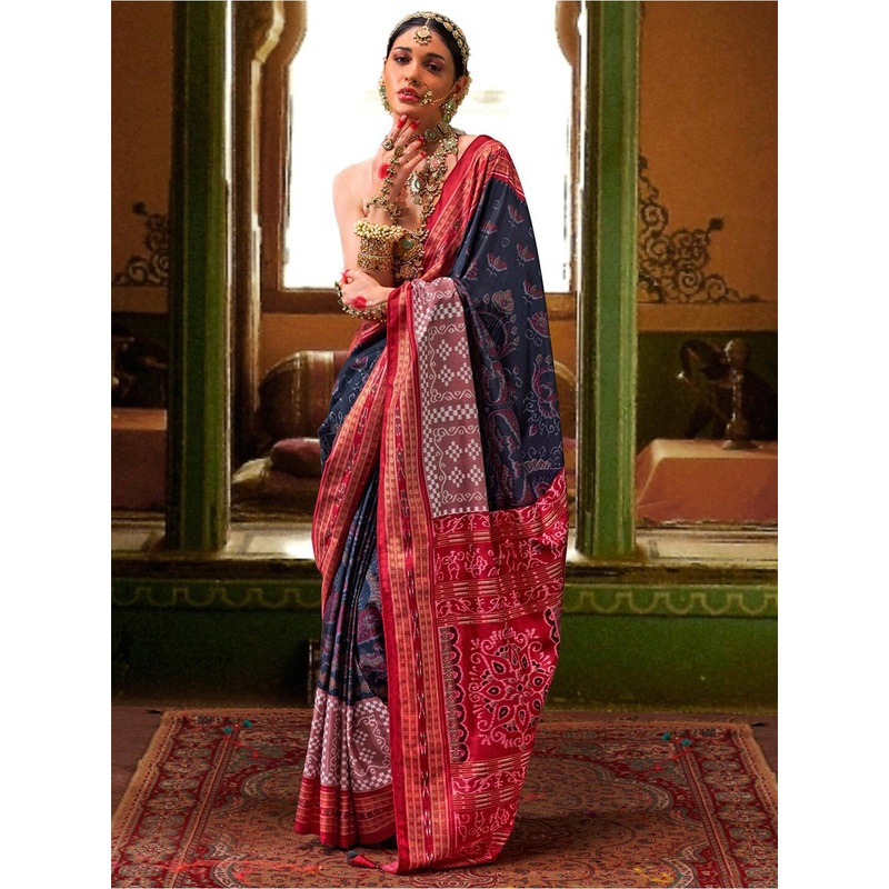 Anouk Woven Design Zari Silk Blend Ikat Saree