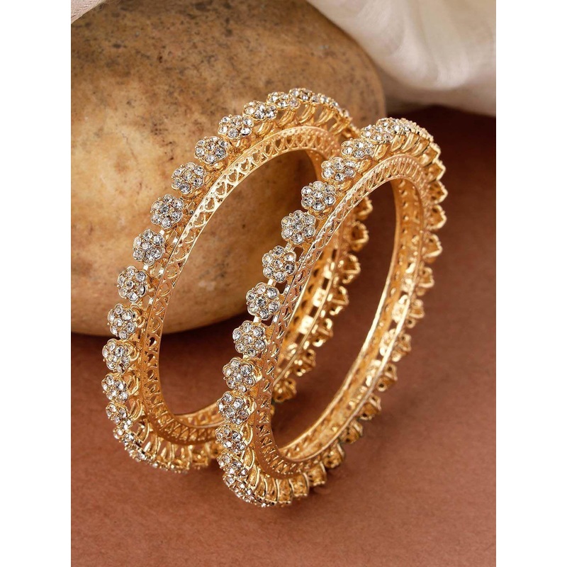 BeautyTrends Set Of 2 Gold-Plated AD Studded Bangles