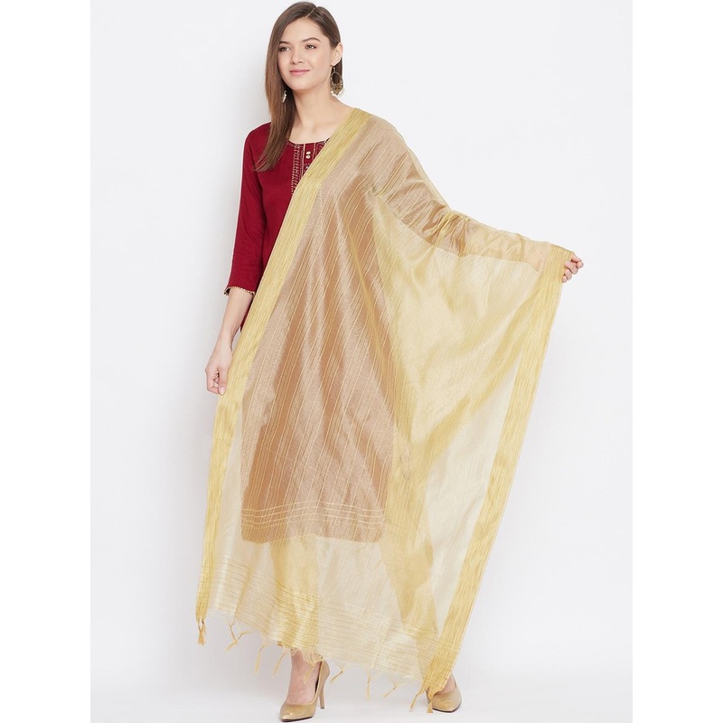Clora Creation Beige & Gold-Toned Striped Dupatta