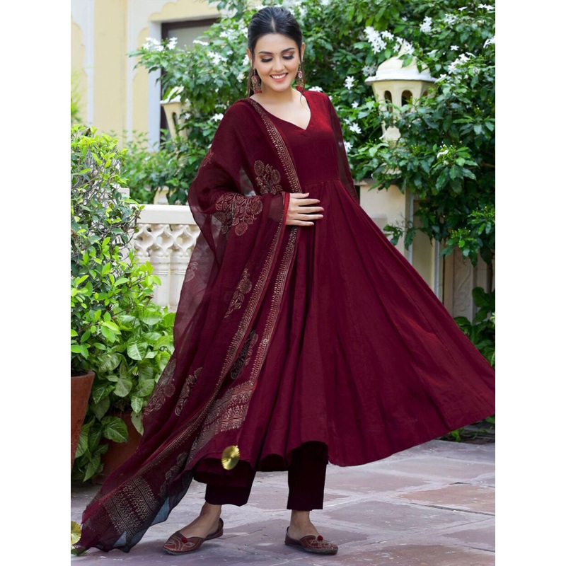 GoSriKi Anarkali Kurta With Trousers & Dupatta
