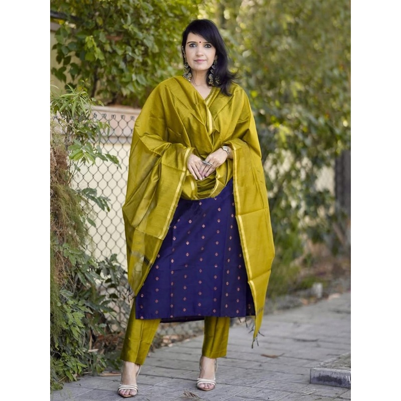 GoSriKi Women Ethnic Motifs Printed Regular Kurta with Trousers & With Dupatta