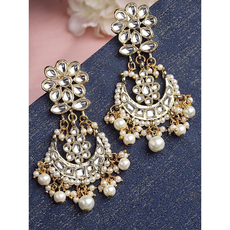KARATCART Gold-Plated Crescent Shaped Drop Earrings