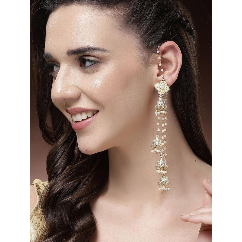KARATCART Gold Plated Kundan Studded Contemporary Jhumkas Earrings