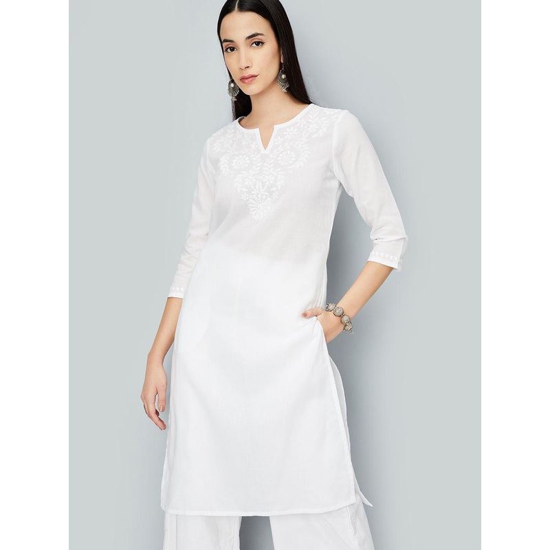 max Floral Embroidered Thread Work Straight Kurta