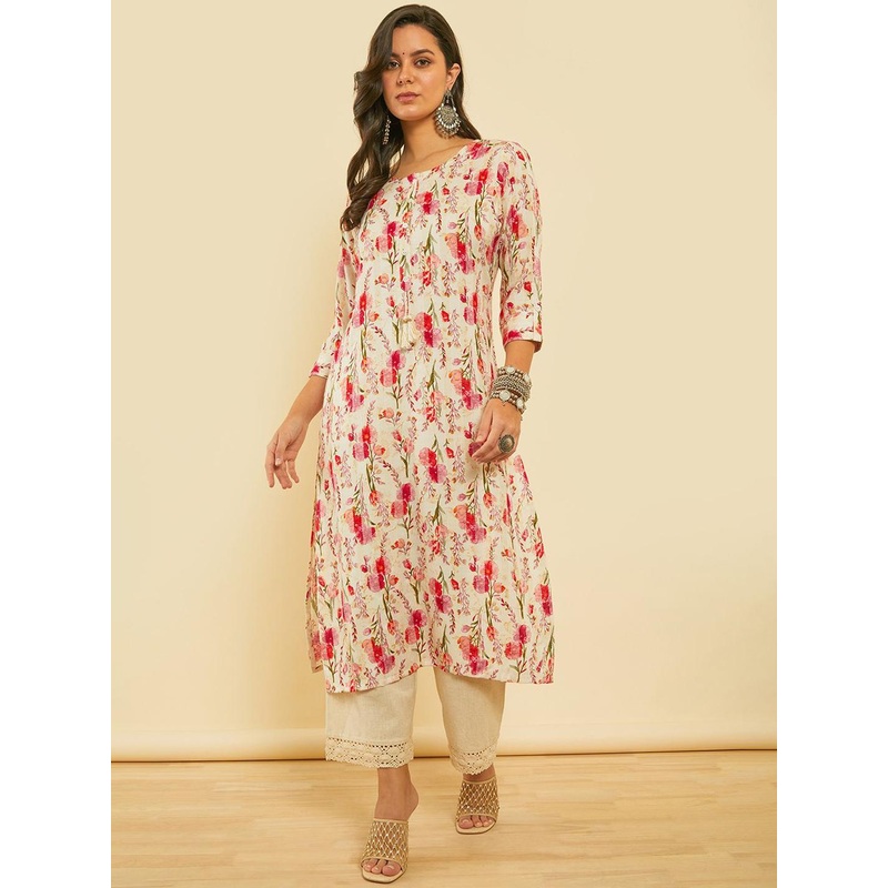 Soch Round Neck Floral Printed Straight Kurta