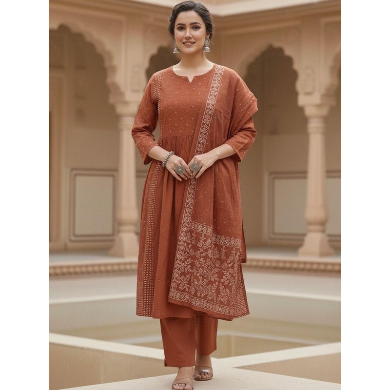 SZN Ethnic Motifs Printed Pure Cotton Straight Kurta With Trousers & Dupatta