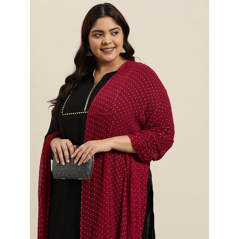 Sztori Printed Silk Chiffon Dupatta with Beads & Stones Detail