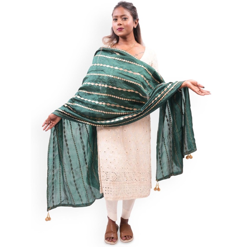 URBAN KANYA Women Geometric Emroidered Mirror Work Dupatta