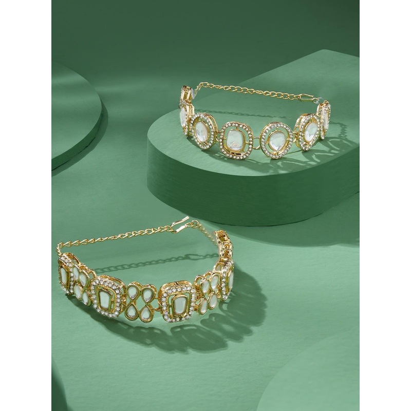 Zaveri Pearls Set of 2 Gold-Plated Austrian Studded Wraparound Bracelets