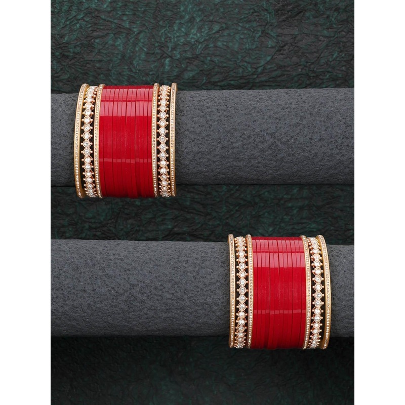 Adwitiya Collection Set Of 33 Gold-Plated Stone Studded & Beaded Chuda Bangles