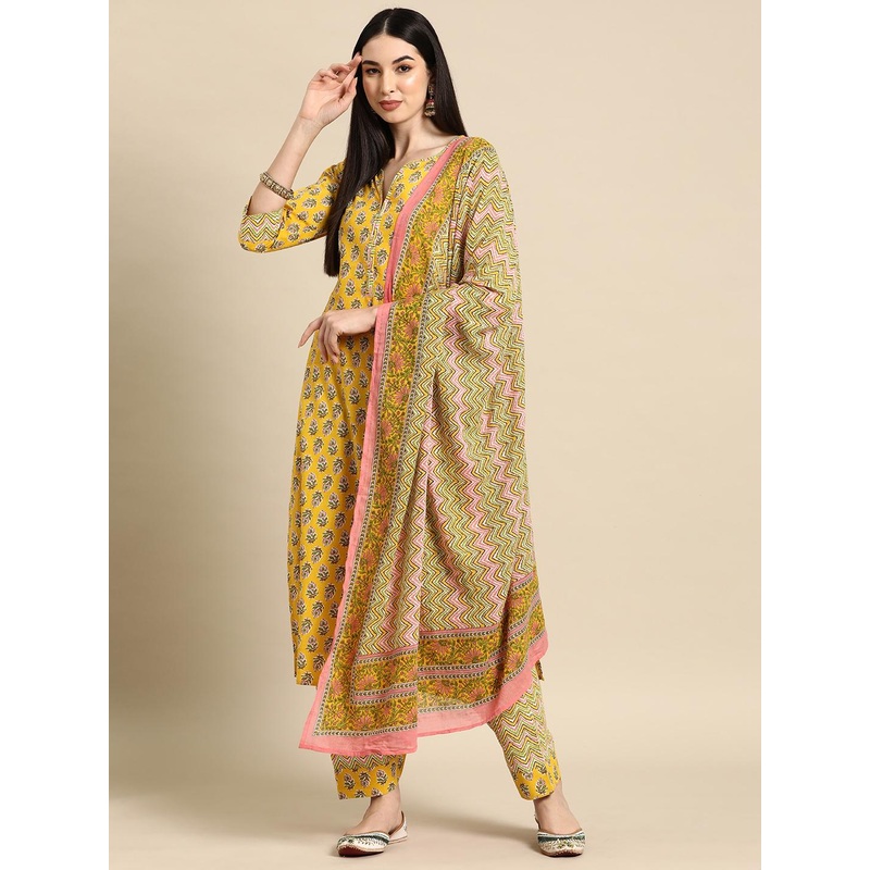 anayna Women Floral Printed Pure Cotton Kurta with Salwar & With Dupatta