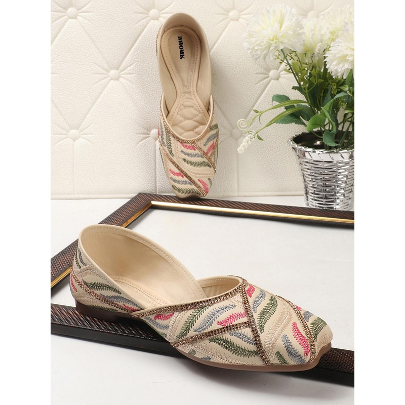 Anouk Women Embellished Synthetic Leather Mojaris