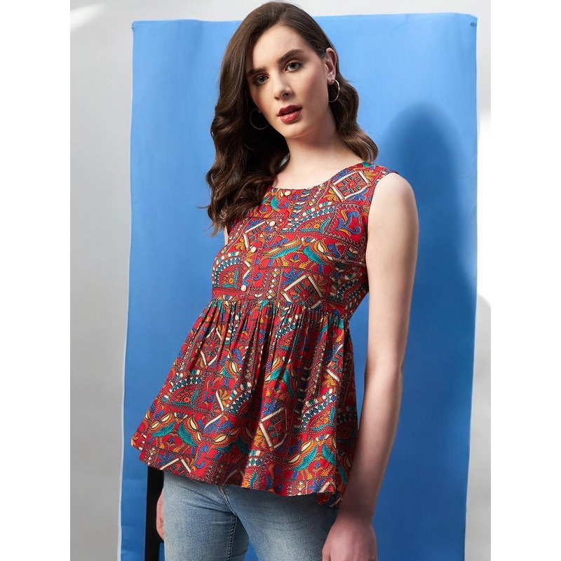 Azira Red Print Ethnic Top