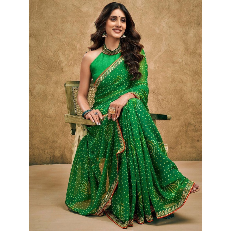 DIVASTRI Bandhani Sequinned Pure Georgette Bandhani Saree