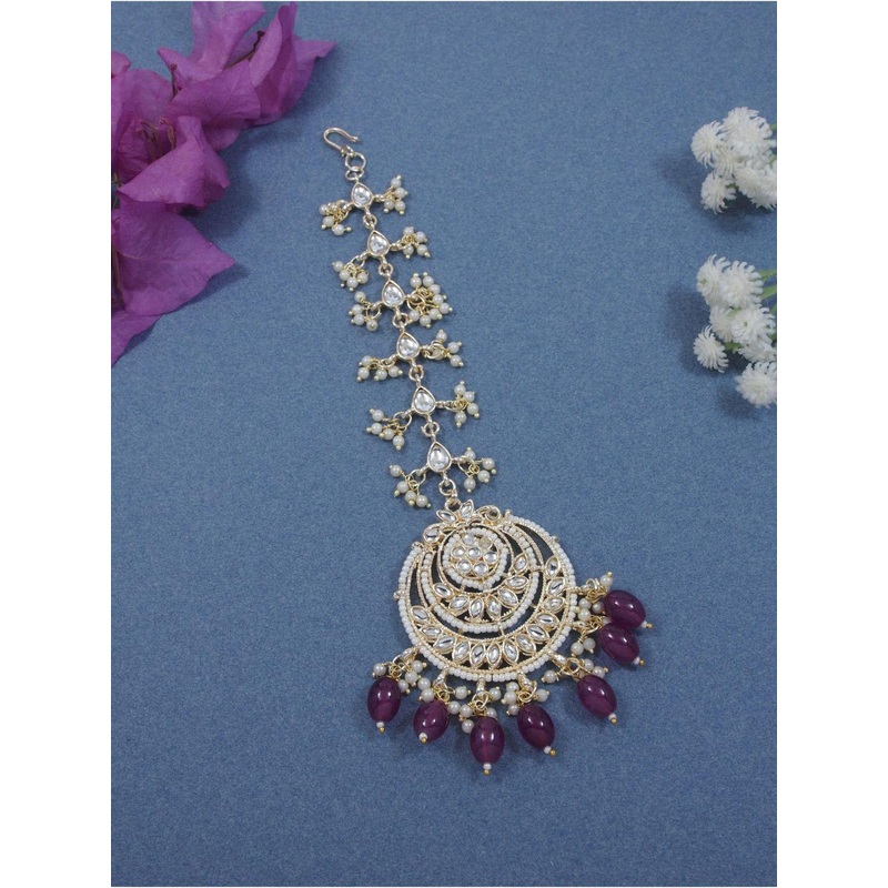 I Jewels Gold Plated Traditional Kundan Handcrafted Maang Tikka