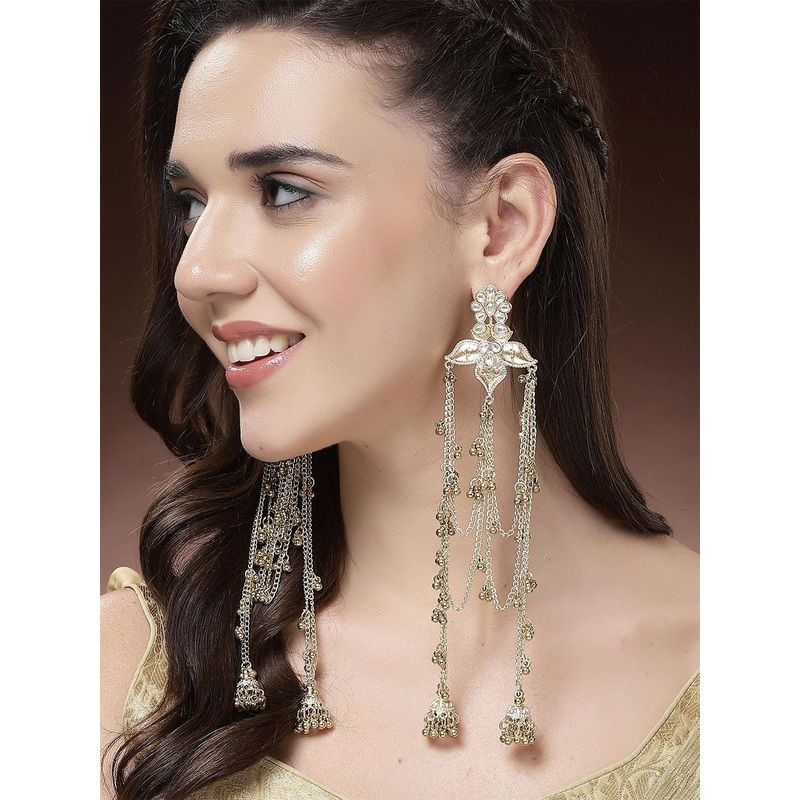 KARATCART Gold Plated Kundan Studded Dome Shaped Jhumkas