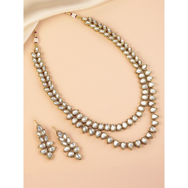 Peora Gold-Plated Kundan Multi Layer Necklace & Earrings Jewellery Set