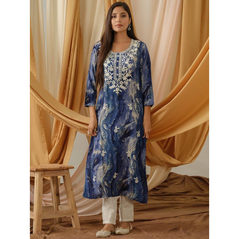 Sangria Abstract Printed Straight Kurta