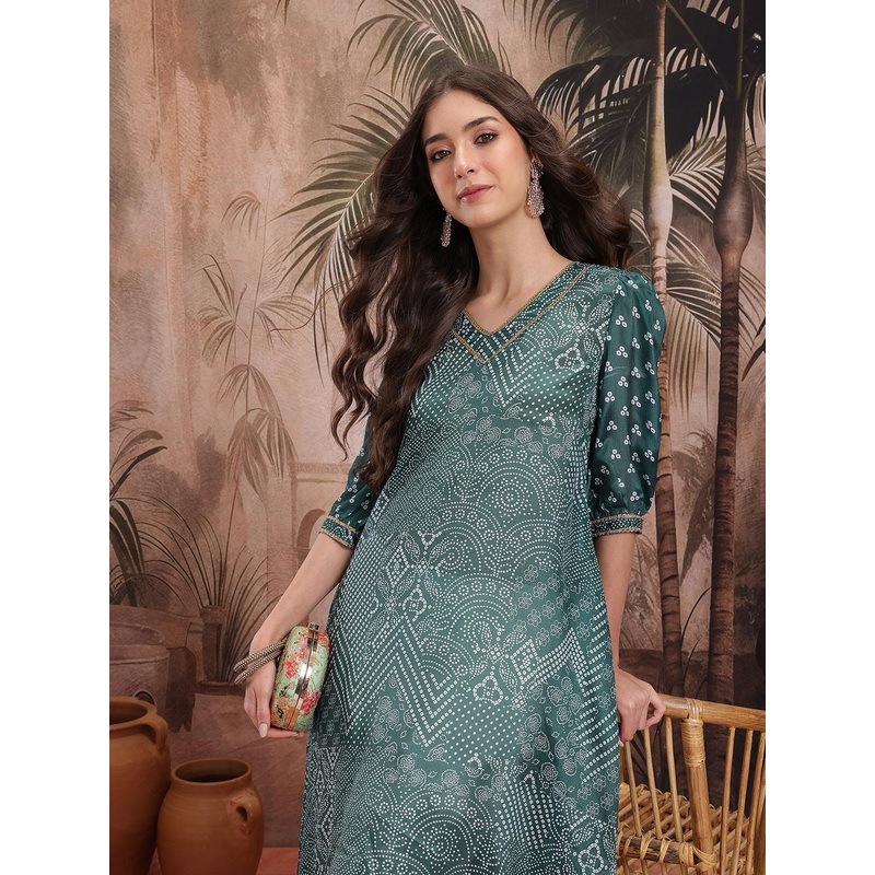 Sangria Bandhani Print Sequinned Asymmetric Kurta