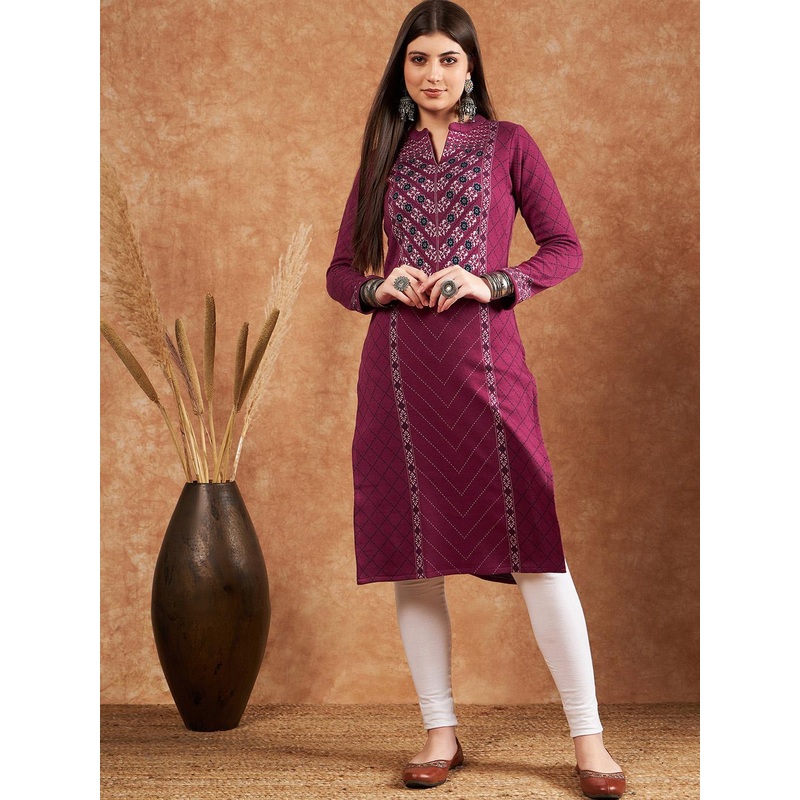 Sangria Woven Design A-Line Winter Kurta