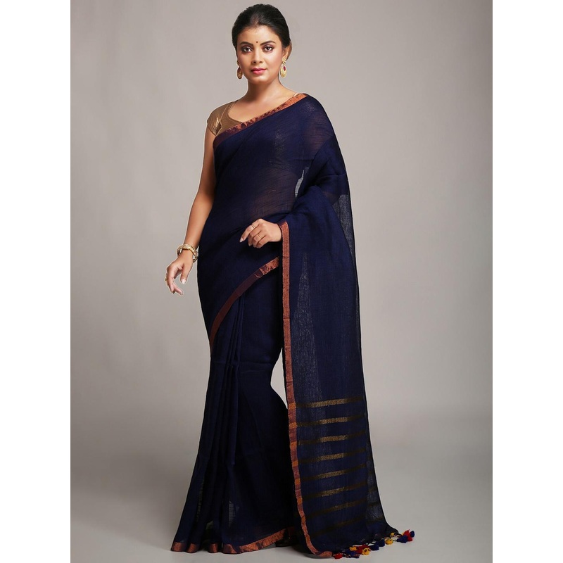 WoodenTant Zari Pure Linen Saree