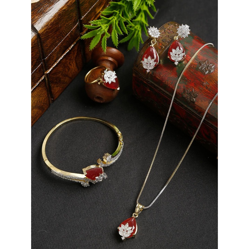 YouBella Maroon & Gold-Toned Stone-Studded Jewellery Set