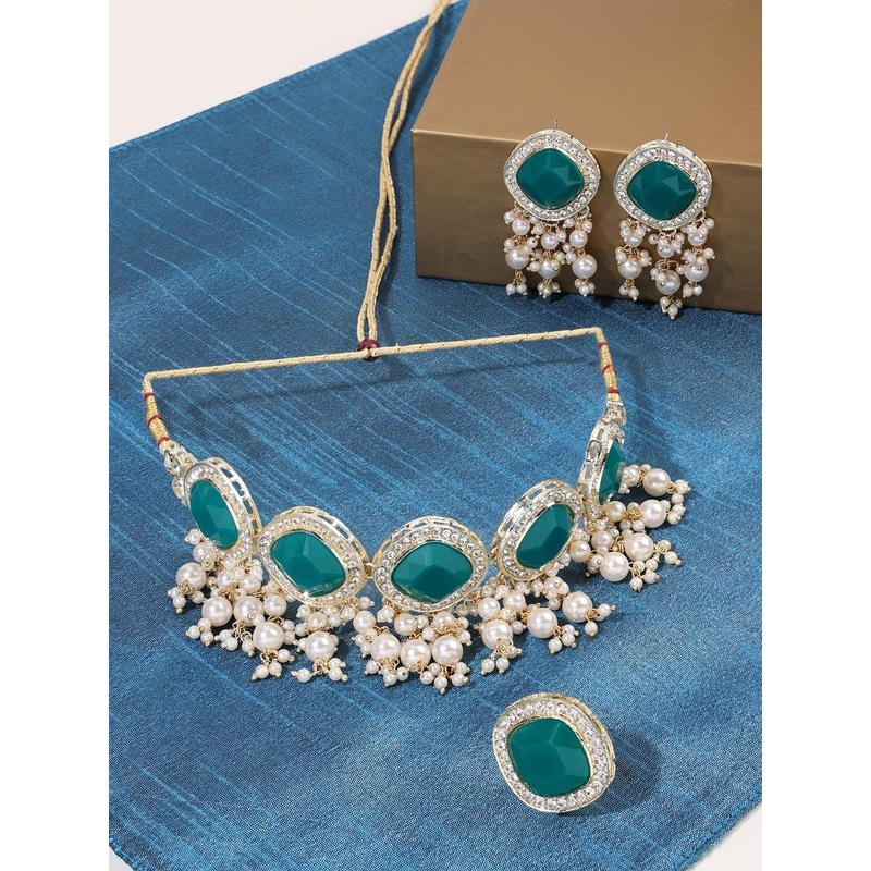 Zaveri Pearls Gold-Plated Artificial Stones & Beads Jewellery Set
