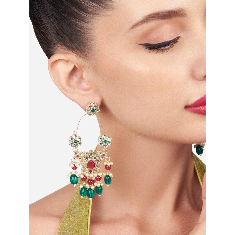 Zaveri Pearls Gold-Plated Kundan -Studded Drop Earrings