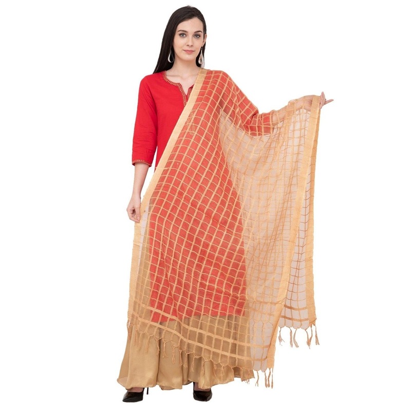 A R SILK DUPATTA HUB Checked Thread Work Cotton Dupatta