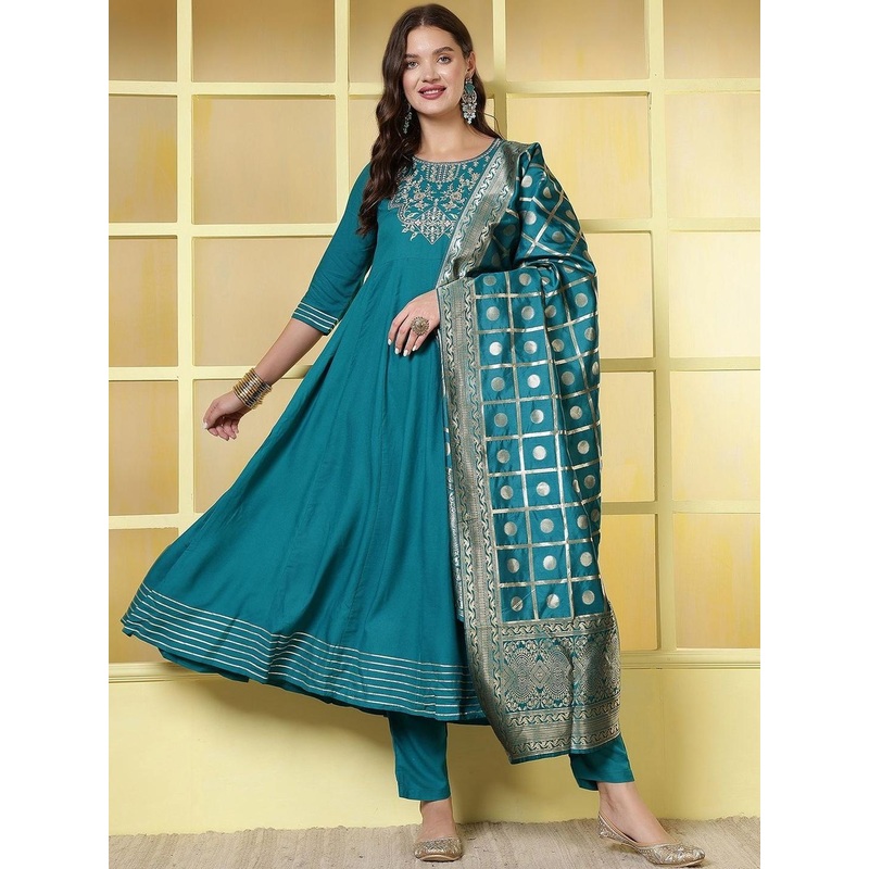 Anouk Rustic Ethnic Motifs Embroidered Kurta with Trousers & With Dupatta Kurta Set