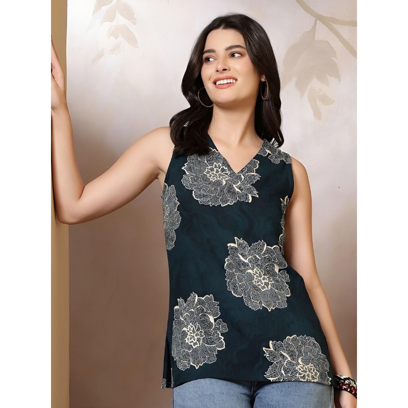 Anouk Rustic Women Floral Printed V-Neck Regular Top
