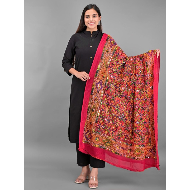 Apratim Ethnic Motifs Kutch Embroidered Dupatta with Mirror Work