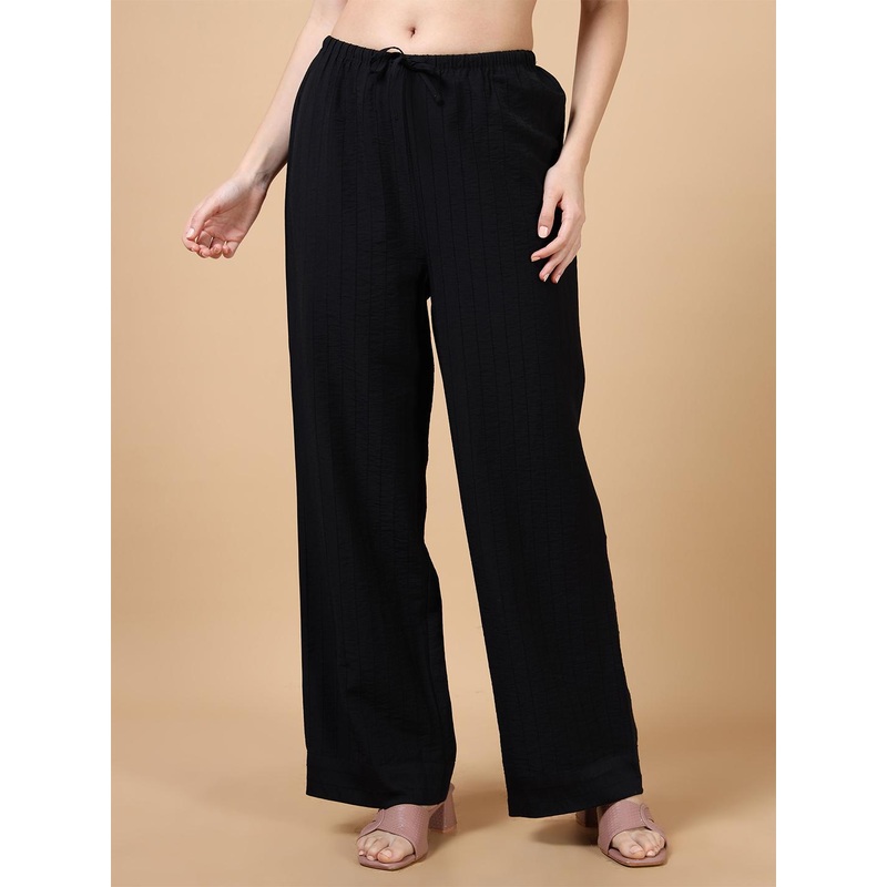 Glam & Chique Women Striped Palazzo Pants with Tie-Up Waist