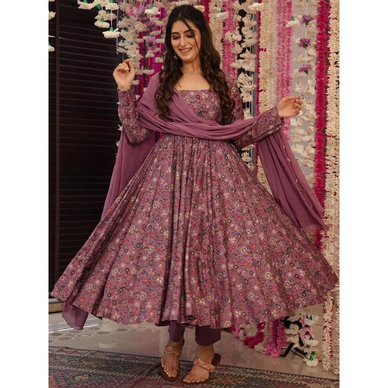 GoSriKi Women Floral Printed Kurta with Trousers & Dupatta