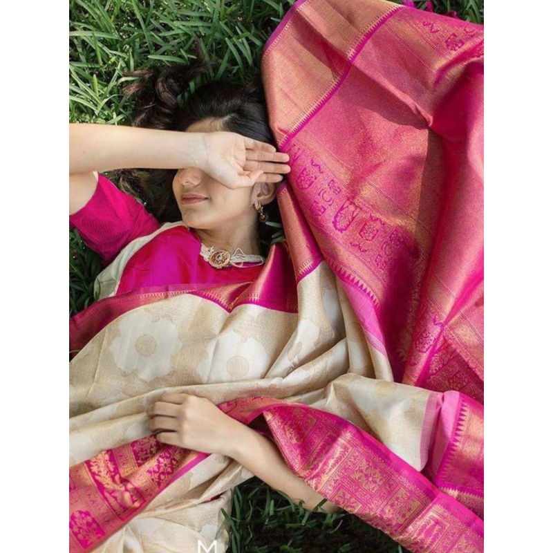 HERE&NOW Ethnic Motifs Zari Banarasi Saree With Unstiched Blouse Piece